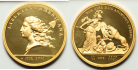 Republic gold Proof "Libertas Americana" Medal 1976 UNC, KM-Unl. 45.86mm. 64gm. Re-issue of historic medal struck in 1783 to celebrate the American re...