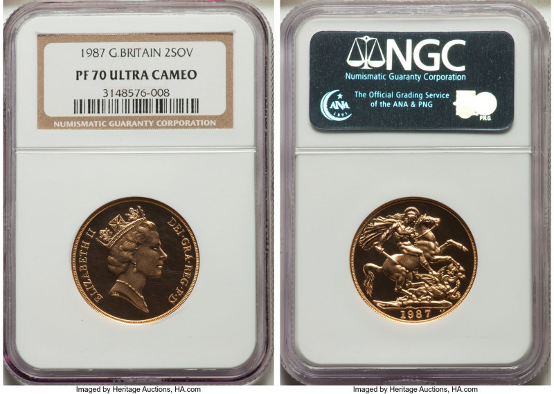 Elizabeth II gold Proof 2 Pounds 1987 PR70 Ultra Cameo NGC, KM944. Mintage: 14,0...