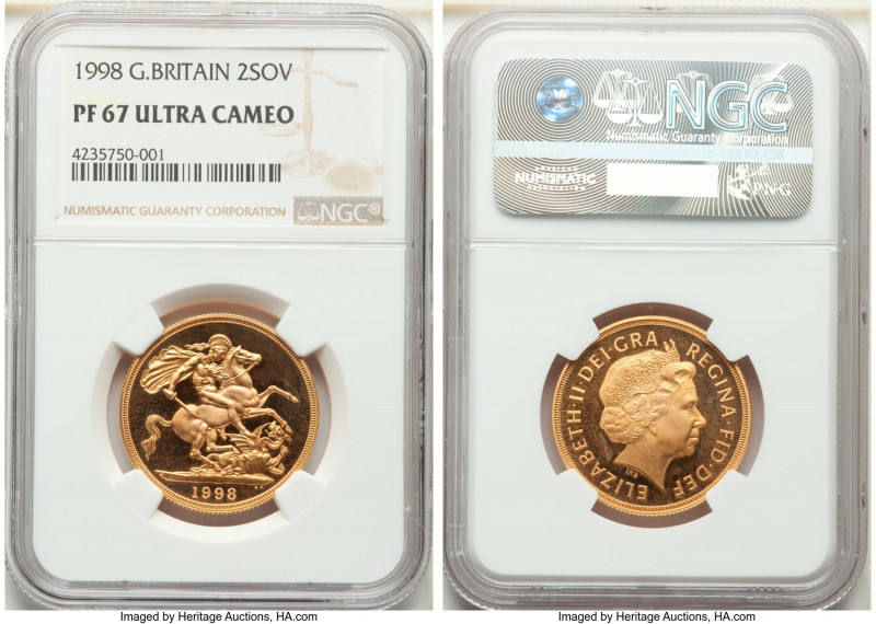 Elizabeth II gold Proof 2 Pounds 1998 PR67 Ultra Cameo NGC, KM-Unl. AGW 0.4694 o...