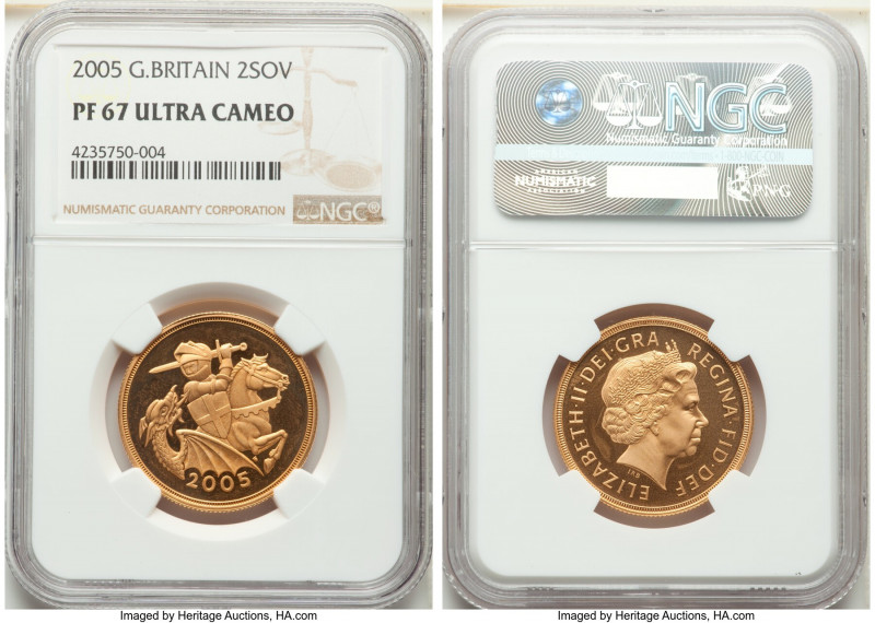 Elizabeth II gold Proof 2 Pounds 2005 PR67 Ultra Cameo NGC, KM1066. Mintage: 5,0...