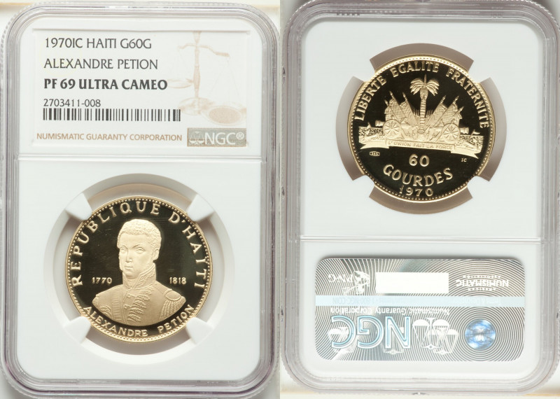 Republic gold Proof 60 Gourdes 1970-IC PR69 Ultra Cameo NGC, KM74. Alexandre Pet...