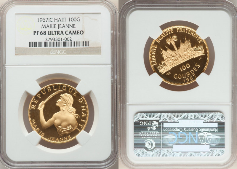 Republic gold Proof "Marie Jeanne" 100 Gourdes 1967-IC PR68 Ultra Cameo NGC, Ita...