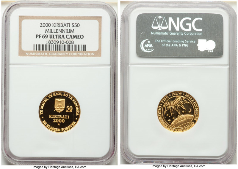 Republic Proof gold "Millennium" 50 Dollars 2000 PR69 Ultra Cameo NGC, KM51. AGW...