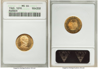 Republic gold 10 Francs 1965 MS64 ANACS, KM1. Mintage: 10,000. AGW 0.0868 oz. 

HID09801242017

© 2022 Heritage Auctions | All Rights Reserved