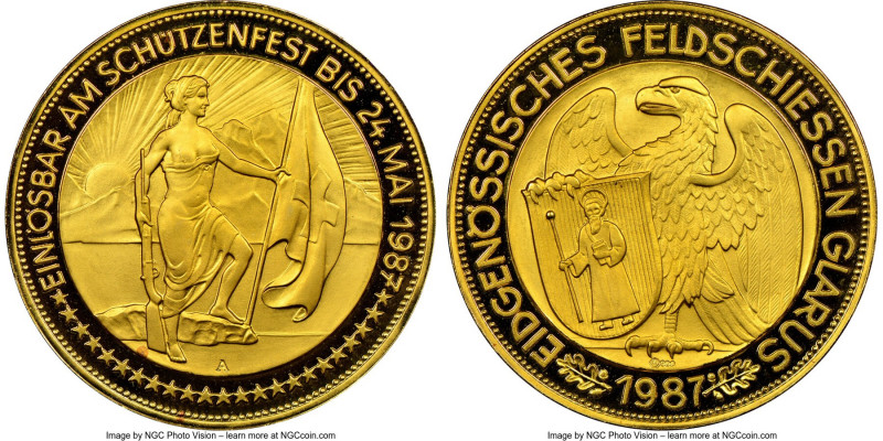 Confederation gold Proof "Glarus Shooting Festival" 1000 Francs 1987 PR69 Ultra ...