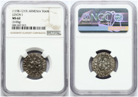 Armenia 1 Tram Levon I (1198-1219) Obverse: Levon seated facing on throne decorated with lions. holding cross and lis. with feet resting upon footstoo...