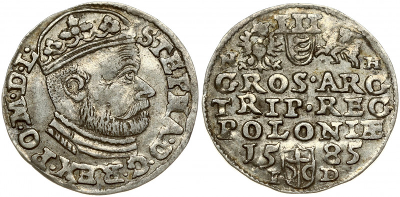 Poland 3 Groszy 1585 Olkusz Stephen Bathory(1576–1586). Oberse: Crowned bust. Re...