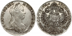 Austria 1 Thaler 1774 AS Hall. Maria Theresa(1740-1780). Obverse: Smaller veil on bust. Reverse: Crowned imperial double eagle with crowned arms on br...