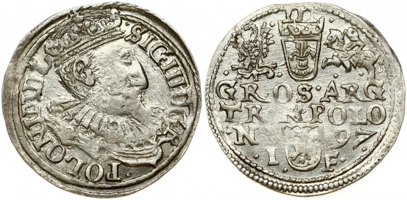 Poland 3 Groszy 1597 Olkusz Sigismund III Vasa (1587-1632). Obverse: Crowned bus...