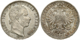 Austria 1 Florin 1859A Franz Joseph I(1848-1916). Obverse: Laureate head right. Reverse: Crowned imperial double eagle. Silver. KM 2219