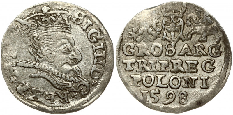 Poland 3 Groszy 1598 Lublin Sigismund III Vasa (1587-1632). Obverse: Crowned bus...