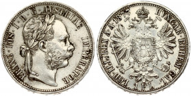 Austria 1 Florin 1877 Franz Joseph I(1848-1916). Obverse: Laureate head right. Reverse: Crowned imperial double eagle. Silver. KM 2222