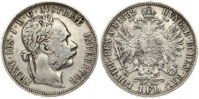 Austria 1 Florin 1882 Franz Joseph I(1848-1916). Obverse: Laureate head right. Reverse: Crowned imperial double eagle. Silver. KM 2222