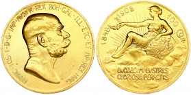 Austria 100 Corona 1908 60th Anniversary of Reign. Franz Joseph I(1848-1916). Obverse: Head right. Reverse: Resting figure of Fame. Gold 33.75g. KM 28...