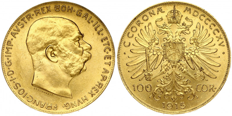 Austria 100 Corona 1915 Restrike. Franz Joseph I(1848-1916). Obverse: Head right...