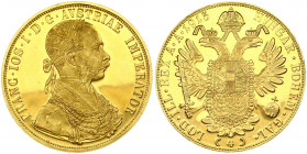 Austria 4 Ducat 1915 Restrike. Franz Joseph I(1848-1916). Obverse: Laureate; armored bust right. Reverse: Crowned imperial double eagle. Gold. KM 2276