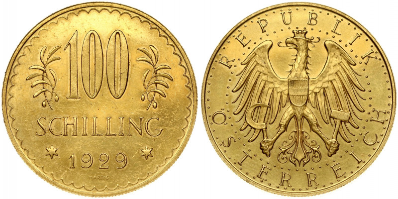 Austria 100 Schilling 1929 Obverse: Imperial Eagle with Austrian shield on breas...