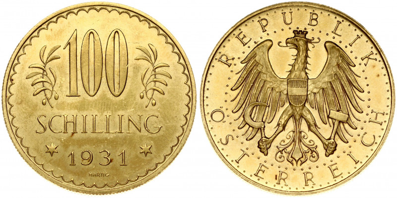 Austria 100 Schilling 1931 Obverse: Imperial Eagle with Austrian shield on breas...