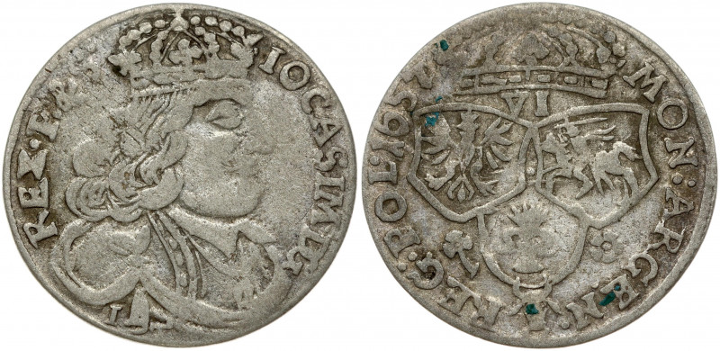 Poland 6 Groszy 1657/6 IT Krakow . John II Casimir Vasa (1649–1668). Obverse: La...