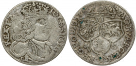 Poland 6 Groszy 1657/6 IT Krakow . John II Casimir Vasa (1649–1668). Obverse: Large crowned bust right in linear circle. Reverse: Crown above three sh...