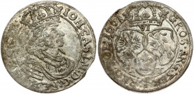 Poland 6 Groszy 1661 TT Bydgoszcz. John II Casimir Vasa (1649–1668). Obverse: Crowned bust right in linear circle. Reverse: Crown above three shields....