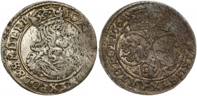 Poland 6 Groszy 1662 AT Krakow. John II Casimir Vasa (1649–1668). Obverse: Crowned bust right in linear circle. Reverse: Crown above three shields. Si...