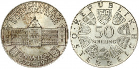 Austria 50 Schilling 1972 100th Anniversary - Institute of Agriculture. Obverse: Value within circle of shields. Reverse: Institute of Agriculture shi...