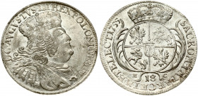 Poland 18 Groszy 1755 EC August III(1733-1763). Obverse: Large; crowned bust right. Obverse Legend: D • G • AUGVSTVS • III • REX • POLONIARUM. Reverse...