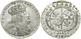 Poland 18 Groszy 1755 EC August III(1733-1763). Obverse: Large; crowned bust right. Obverse Legend: D • G • AUGVSTVS • III • REX • POLONIARUM. Reverse...