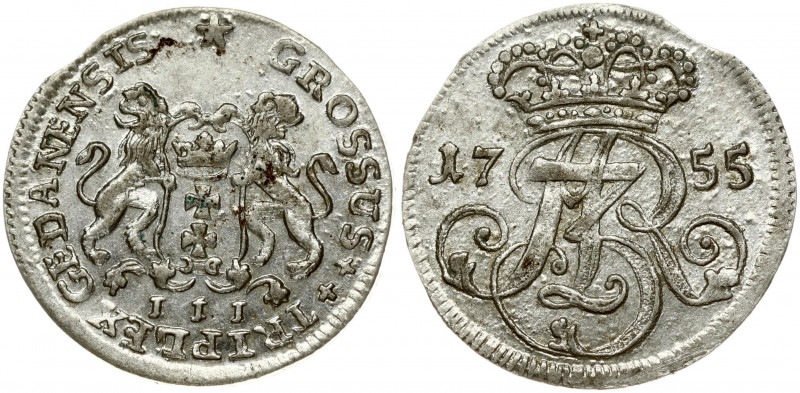 Poland Gdansk 3 Groszy 1755 Augustus III (1734-1763). Obverse Lettering: A3R 17 ...