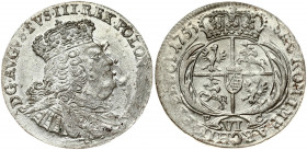 Poland 6 Groszy 1755 EC August III(1733-1763). Obverse: Crowned bust right. Reverse: Crowned; round 4-fold arms within sprigs. Silver. Scratches. KM 1...