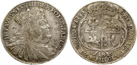 Poland 18 Groszy 1755 EC August III(1733-1763). Obverse: Large; crowned bust right. Obverse Legend: D • G • AUGVSTVS • III • REX • POLONIARUM. Reverse...