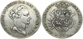 Poland 1 Thaler 1794 Warsaw. Stanislaus Augustus(1764–1795). Obverse: Head right. Obverse Legend: STANISLAUS AUGUSTUS D G REX POLON M D LIT. Reverse: ...