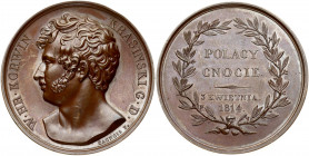 Poland Medal 1814 dedicated to the Wincent Count of Korwin-Krasinski; the period of Napoleonic Wars; from by François Augustin Caunois. Obverse: Head ...