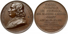 Poland Medal 1818 dedicated to Nicolaus Copernicus; from the period of partitions; by Petit and Durant. Obverse: Astronomer bust facing left, around N...