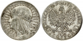 Poland 10 Zlotych 1932(w) Obverse: National arms. Obverse Legend: RZECZPOSPOLITA POLSKA. Reverse: Radiant head of Queen Jadwiga left. Edge Description...