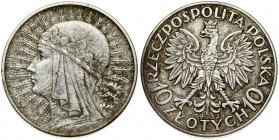 Poland 10 Zlotych 1932 Obverse: National arms. Obverse Legend: RZECZPOSPOLITA POLSKA. Reverse: Radiant head of Queen Jadwiga left. Edge Description: R...