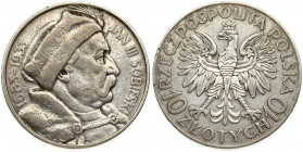 Poland 10 Zlotych 1933 Jan III Sobieski - 250th anniversary of the Vienna. Warsaw. Obverse: National arms flanked by value. Reverse: Jan III Sobieski ...