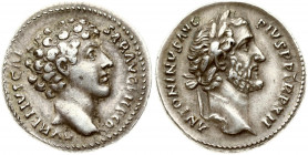 Roman Empire 1 Denarius (AD 141-143) Antoninus Pius with Marcus Aurelius as Caesar. AD 138-161. Rome mint. Struck AD 141-143. Obverse: Laureate head o...