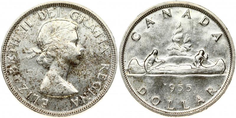 Canada 1 Dollar 1955 Voyageur. Elizabeth II(1952-).Obverse: Laureate bust right....