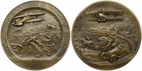 Romania Medal Roumaine de Navigation Aerienne founded (1920); by Aristide Blank, by Henry Nocq; Obverse: Two bi-planes over map of Europe with flight-...