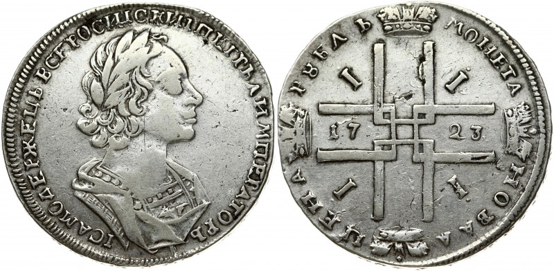 Russia 1 Rouble 1723 Moscow. Peter I (1699-1725). Obverse: Laureate bust right. ...