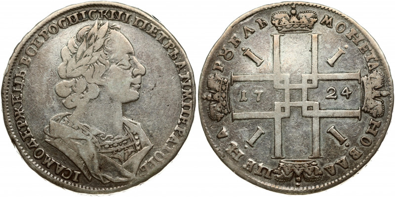 Russia 1 Rouble 1724 Moscow. Peter I (1699-1725). Obverse: Laureate bust right. ...