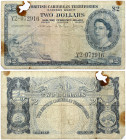 Eastern Caribbean States 2 Dollars 1964 Banknote. Obverse: Portrait of Queen Elizabeth II, and map of the Caribbean Islands. Reverse: National Coat of...