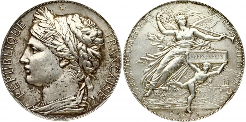 France International Expo Silver Award Medal 1878. Paris Mint. Obverse: Head of ...