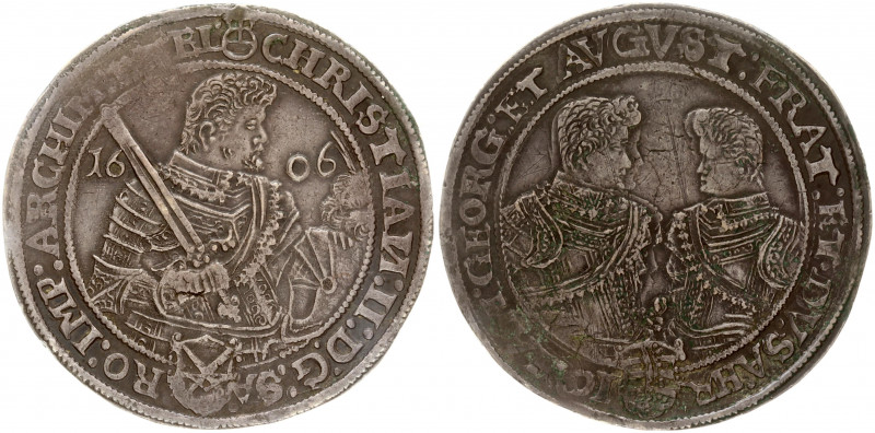 Germany Saxony 1 Thaler 1606 HR Christian II & Johann Georg I & August(1591-1611...