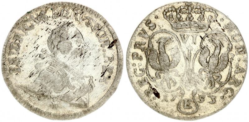 Germany PRUSSIA 6 Groscher 1753 E Friedrich II(1740-1786). Obverse: Armored bust...