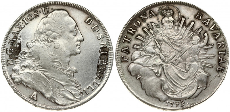 Germany BAVARIA 1 Thaler 1775A Maximilian III Josef(1745-1777). Obverse: Draped ...