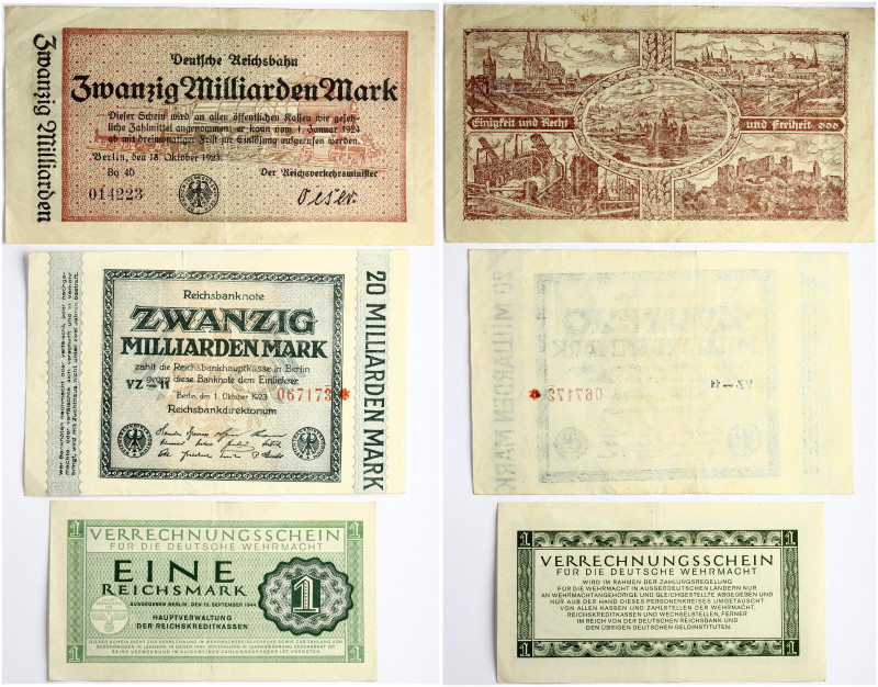 Germany 1 Reichsmark - 20 000 000 000 Mark (1923-1944) Banknotes. Obverse Letter...