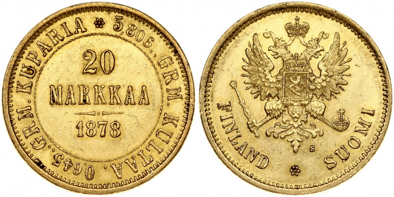 Russia for Finland 20 Markkaa 1878 S Alexander II (1854-1881). Obverse: Crowned ...